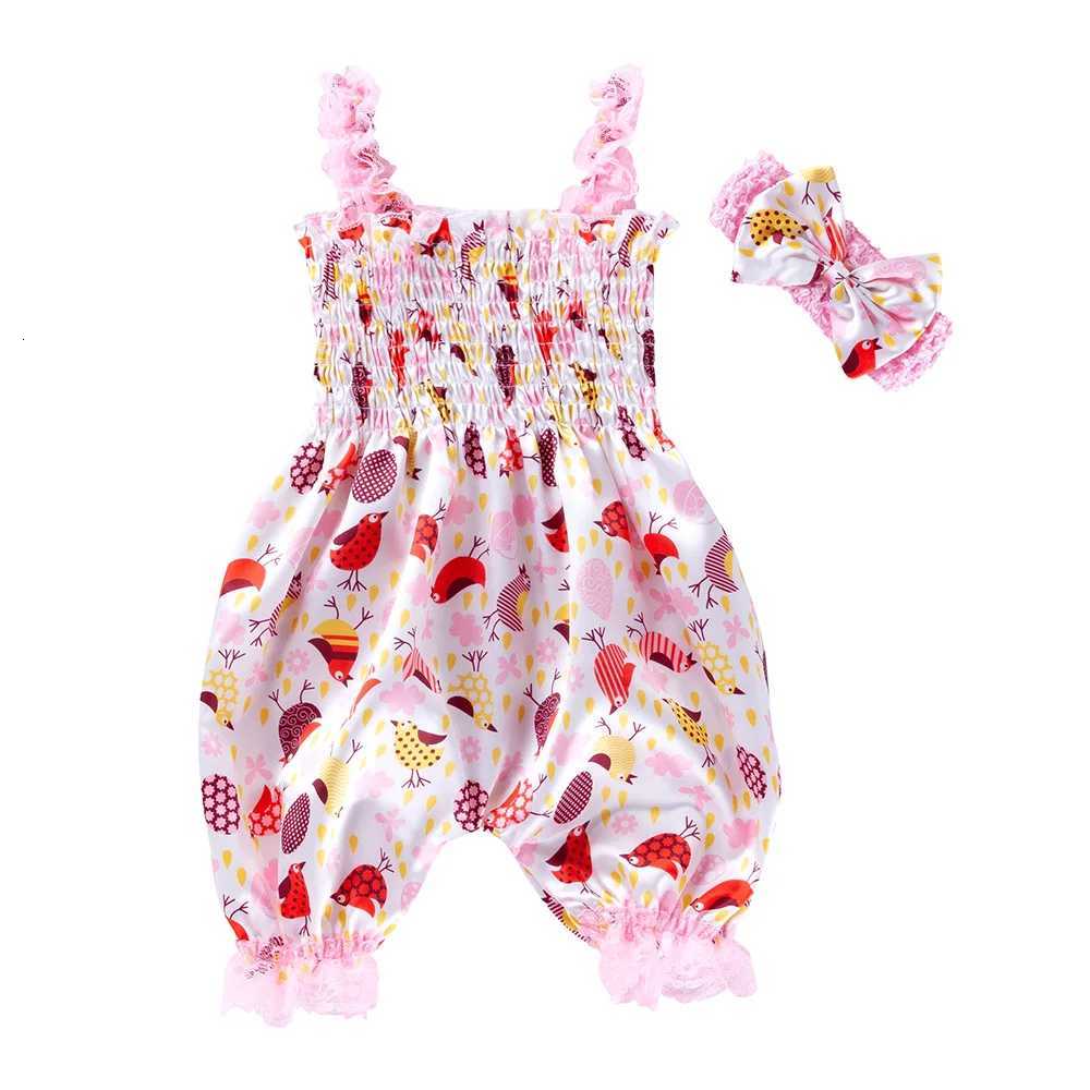 New Girls Summer Backless Romper Baby Lace-up Bloomer Jumpsuit Infant Easter Print Polyester Newborn Photography Props Z250712