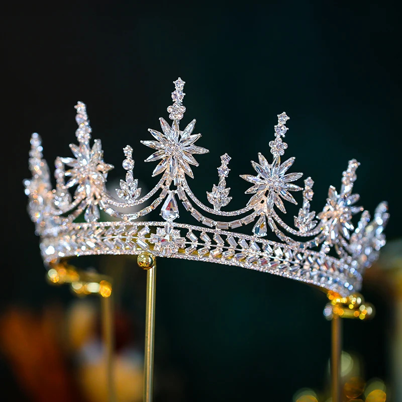 Baroque Rhinestone Crystal Wedding Crown Queen Flowers Bridal Tiaras Women Beauty Pageant Bridal Hair Jewelry Accessories 250711