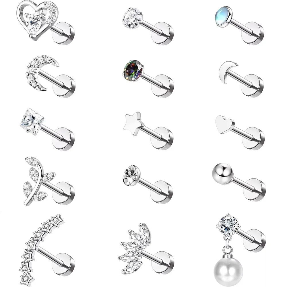 Bobisty 1pc 16G Cartilage Stud Earrings for Women Stainless Steel Small Opal Earring Studs Lip Bar Nose Ear Piercing Jewellery 250708