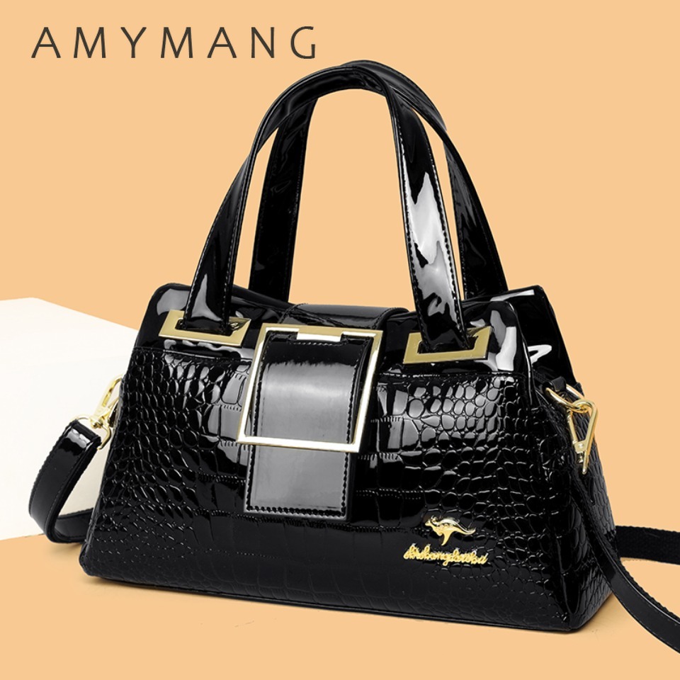 Fashion Elegant Madam Handbag Crocodile Pattern with Lattice Luxury Women Shoulder Tote Bag Two Layers Ladies Bag Big Belt Sac