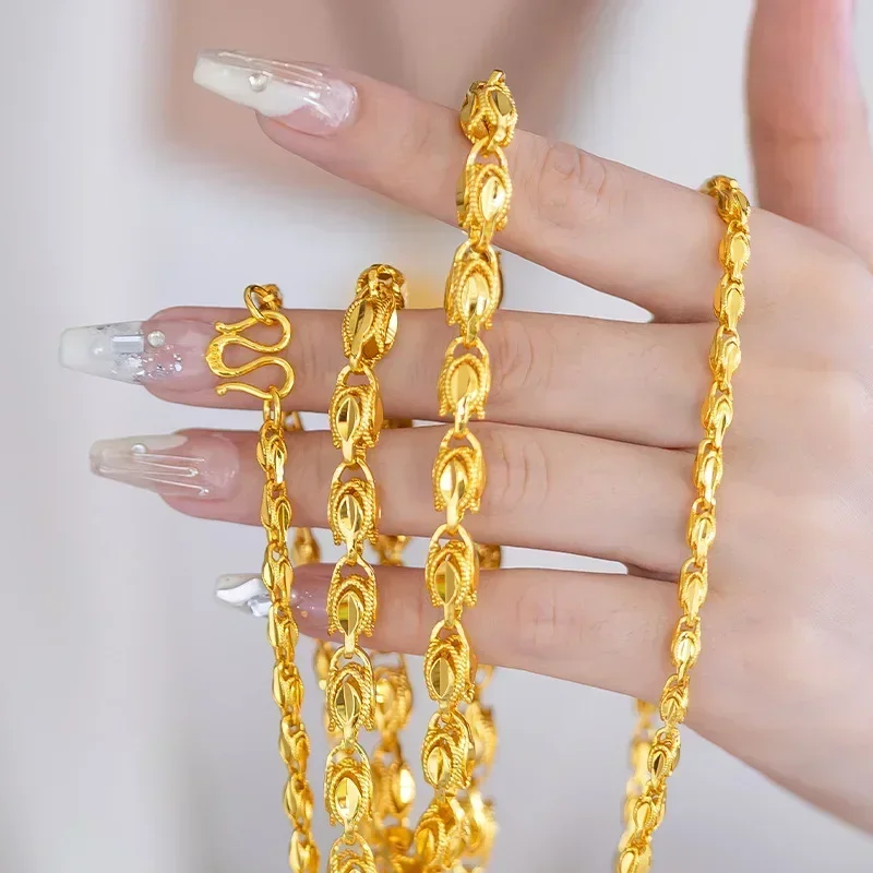 Chic Solid Yellow Gold Colour Link Bracelet Necklace Jewelry