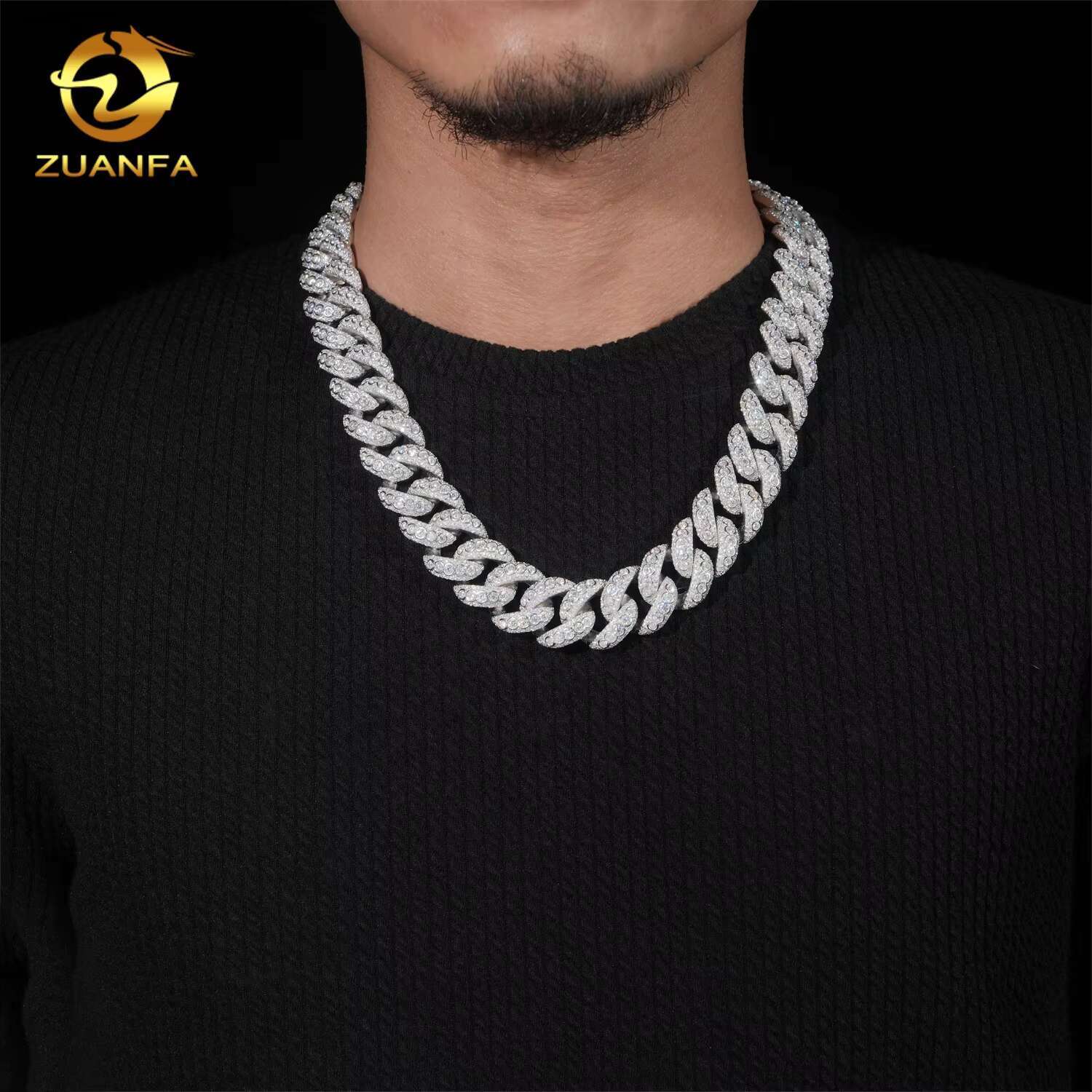 Wholesale Price Pass Diamond Tester 925 Sterling Silver Hip Hop 20mm Moissanite Cuban Link Chain