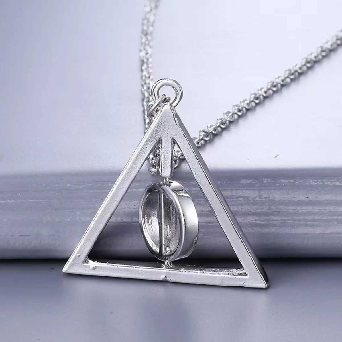 Fashion New Deathly Hallows Magic Triangle Rotatable Necklace Golden Swivel Necklace Pendant Movie Necklace Jewelry W250712