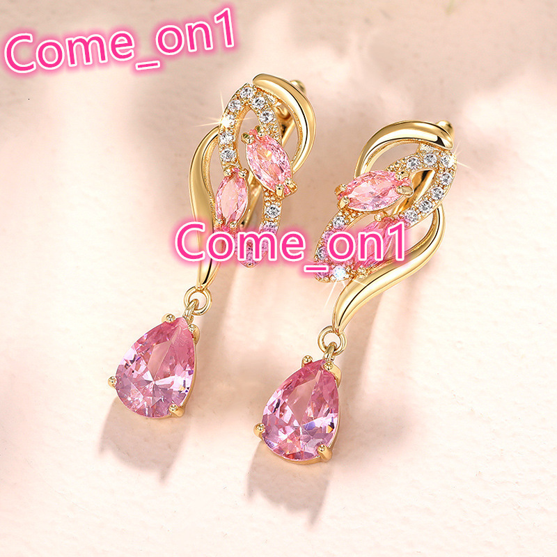 Elegant Pear Cut Pink Crystal Cubic Zirconia Pendant Earrings for Women Gold Plated Bridal Ladies Wedding Drop Earrings