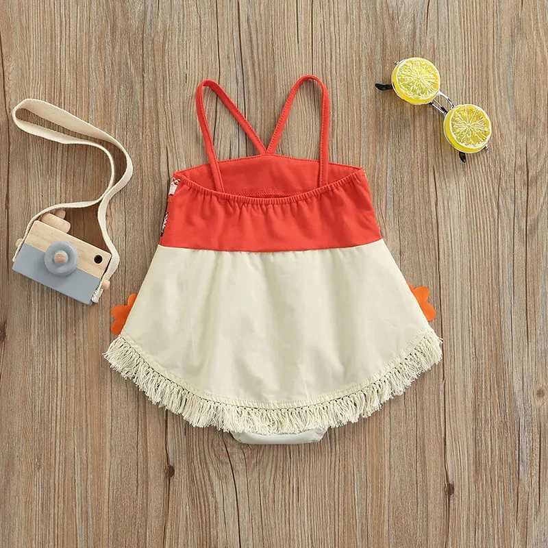 0-24M Toddler Baby Girls Romper Summer Princess Moana Flower Tassel Patchwork Sleeveless Jumpsuit Beachwear for Infant Girls Z250712