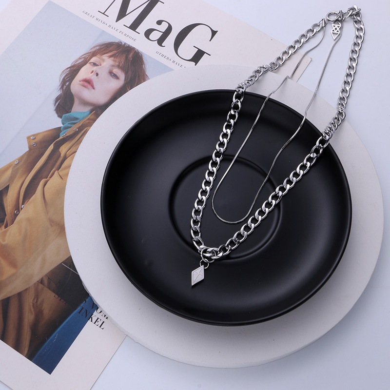 Luxury Jewelry Designer Jewelry Double Layer Cross Rhombus Pendant Necklace Hip Hop Layered Long Choker Men Versatile Simple Titanium Steel Women Tren