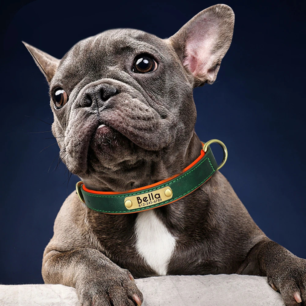 Customized PU Leather Nameplate Dog Collar Soft Padded Dogs Collars Free Engraving Name for Small Medium Large Dogs Adjustable 250709