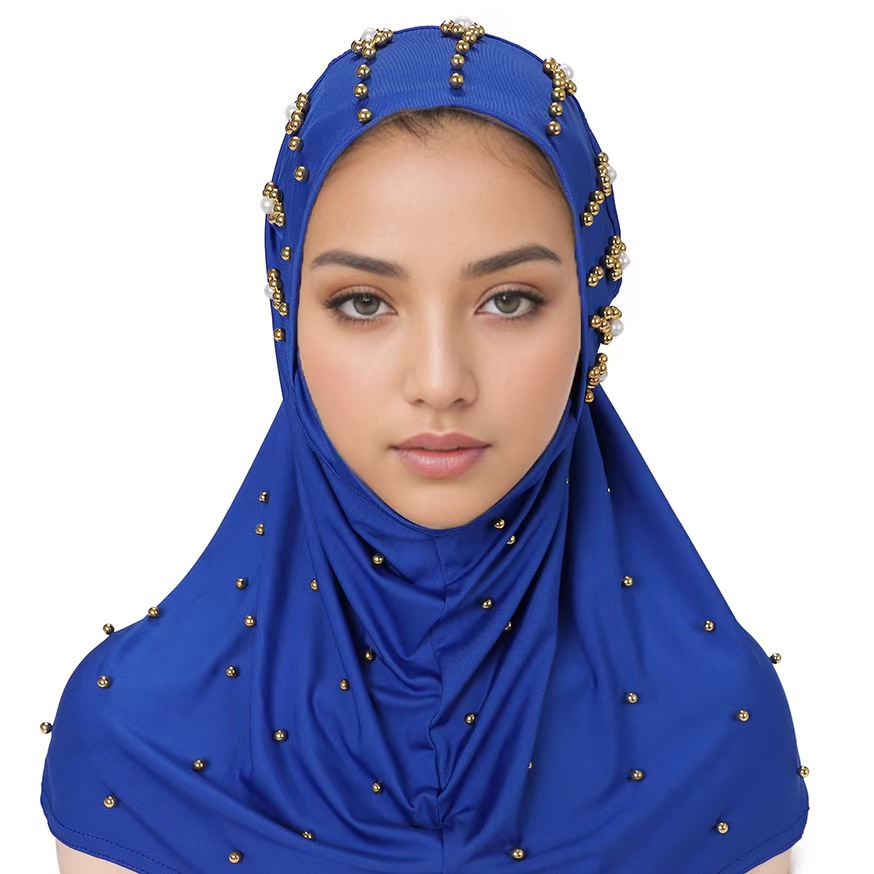 T1201 new solid color Baotou chin convenient headscarf nail pearl Malay Indonesian bottoming cap