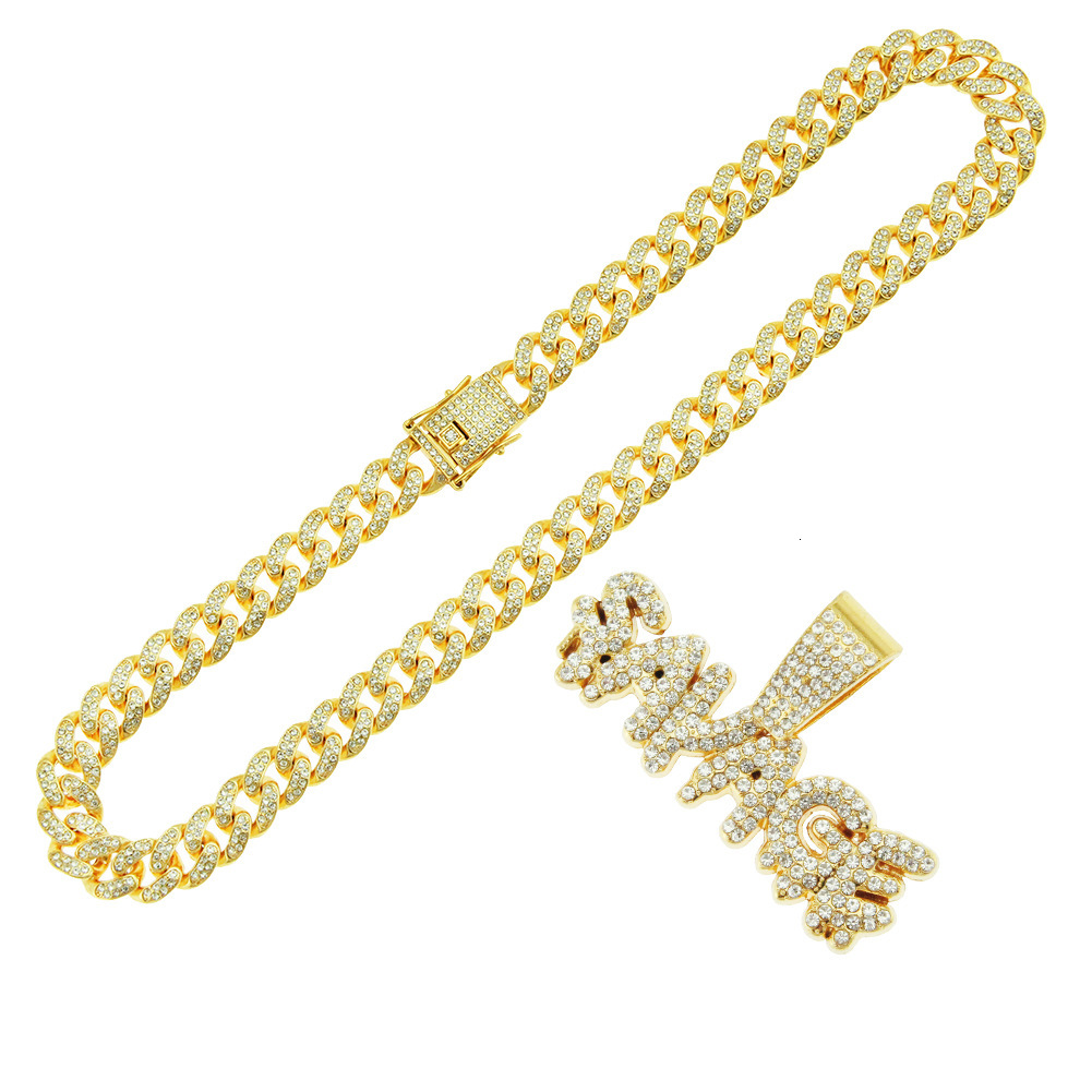 Luxury Jewelry Designer Jewelry European And American Hip-hop Personality Men's Trendy Accessories Full Diamond Spliced Letter Pendant Chain Neck