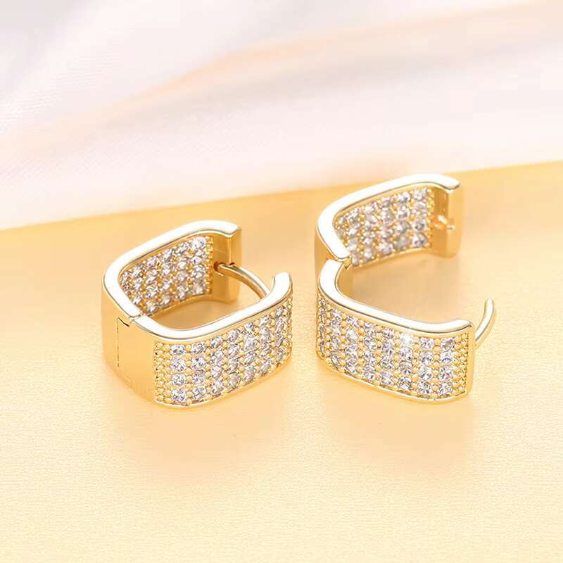 Hot Selling Hip Hop Fashion CZ Hoop Earrings for Men Women Silver Gold Color Ladies Earrings Fashion Jewelry