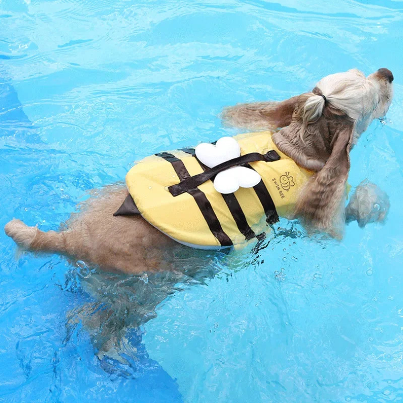 Summer Little Bee Dog Swimsuit Waterproof Puppy Life Jacket Breathable Dog Clothes Harness Swimming Safety for Dog Pet Supplies 250708