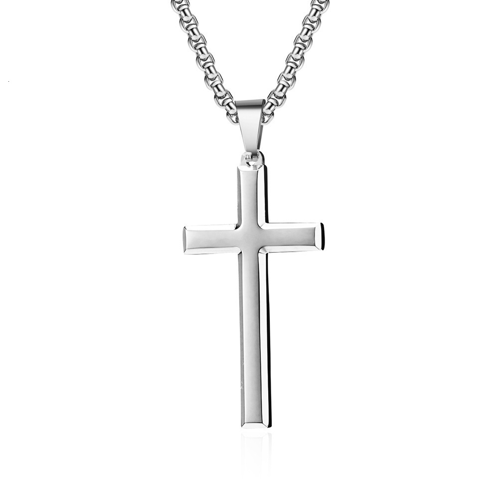 Luxury Jewelry Designer Jewelry Cross-border Amazon Simple Beveled Edge Stainless Steel Cross Pendant Unisex Style Niche Personality Necklace