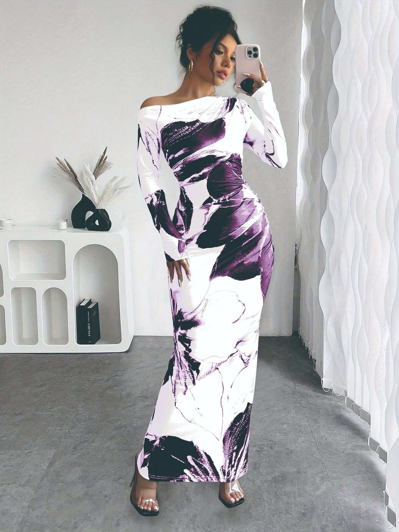 Summer New Women's Skirt New Off Shoulder Elegant Slimming Casual Long Skirt Printed Asymmetric Hip Wrapping Dress New Luxury Designer Women'