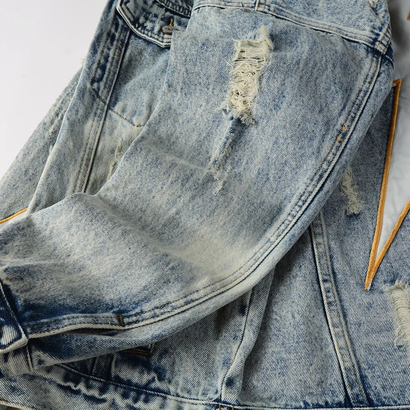 Street er Fashion Men Jacket Retro Blue Flash Embroidery Patched Ripped Denim Jacket Men Coat Y2K Hip Hop Chaquetas Hombre 250710