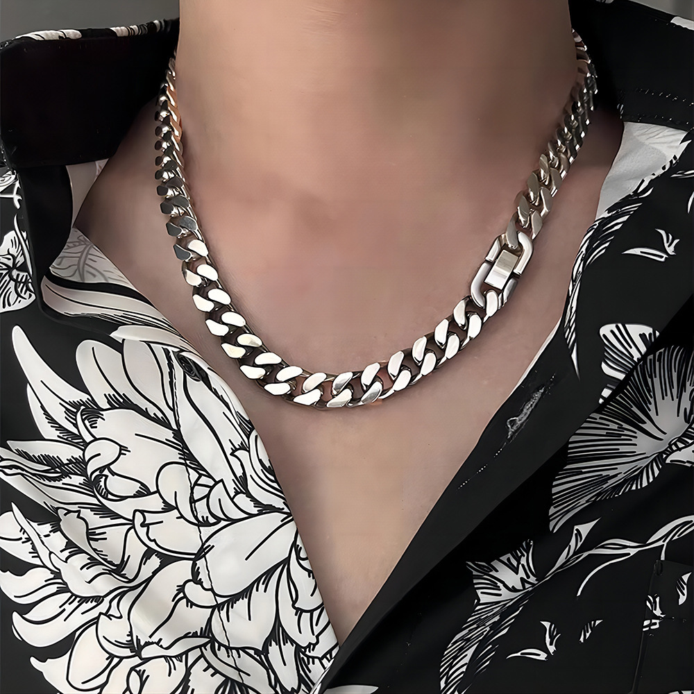 Luxury Jewelry Designer Jewelry European And American Titanium Steel Necklace Hip Hop Men's Necklace Stainless Steel Jewelry Clasp Four-sided Pol
