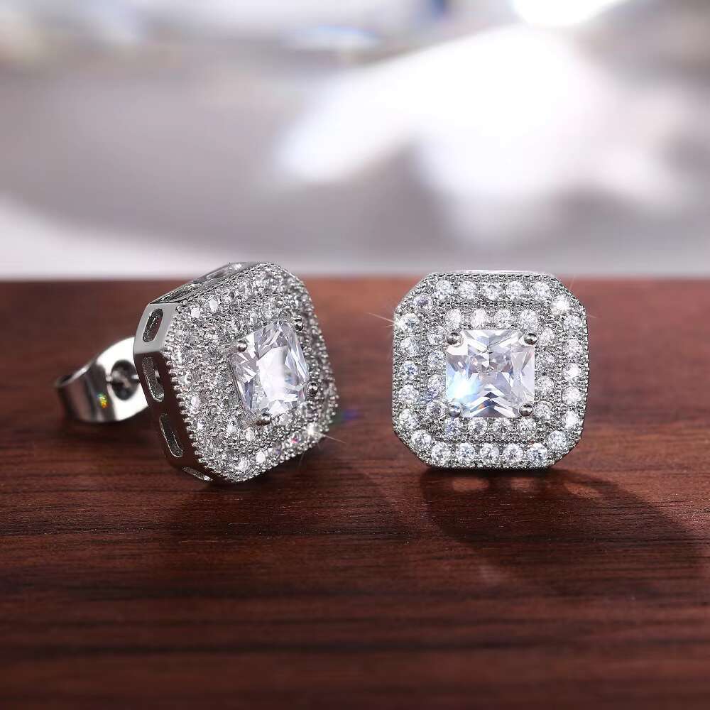 Simple Earrings Fashion Classic Womens square Zircon Copper Earrings Womens Daily Commute Accessory