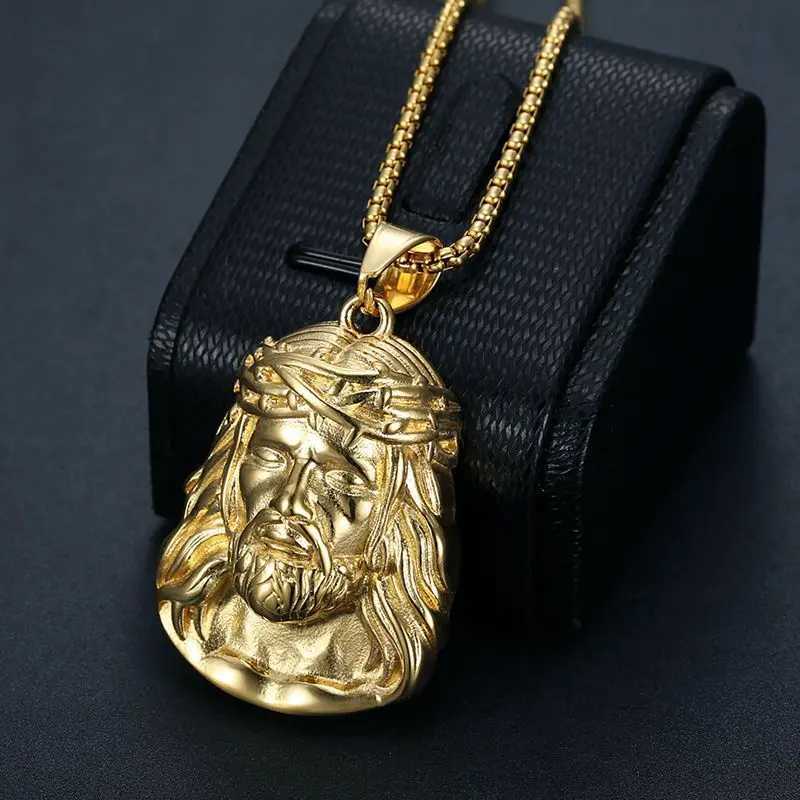 Stainless Steel Titanium Hip Hop God Jesus Human Head Luxury Gold Plated Pendant Necklace Chains for Men Women Jewelry W250712