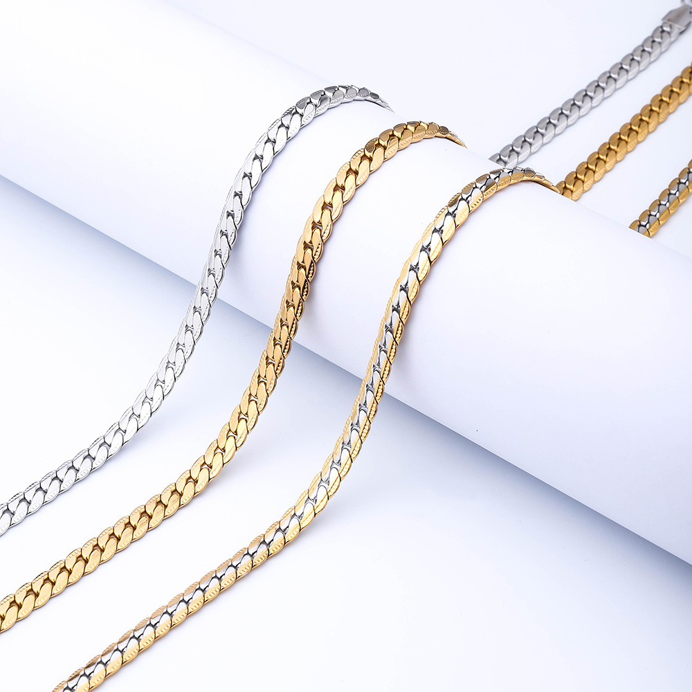 Luxury Jewelry Designer Jewelry European And American Men's Titanium Steel Encrypted Flat NK Embossed Chain Hip Hop Trendy Accessories Women'