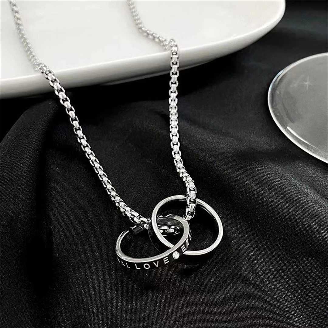 Mens Titanium Steel Necklace Fashion Double Ring Drip Oil Inlaid Zircon Sweater Chain Necklace Stainless Steel Jewelry Gift W250712