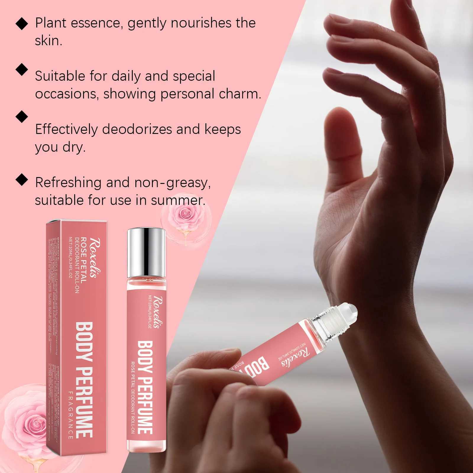 Roxelis 10ml Rose Body Perfume Roller Ball Fresh Elegant Flirting Seduction Scent Charming Pheromone Party Dating Rose Perfume W250712