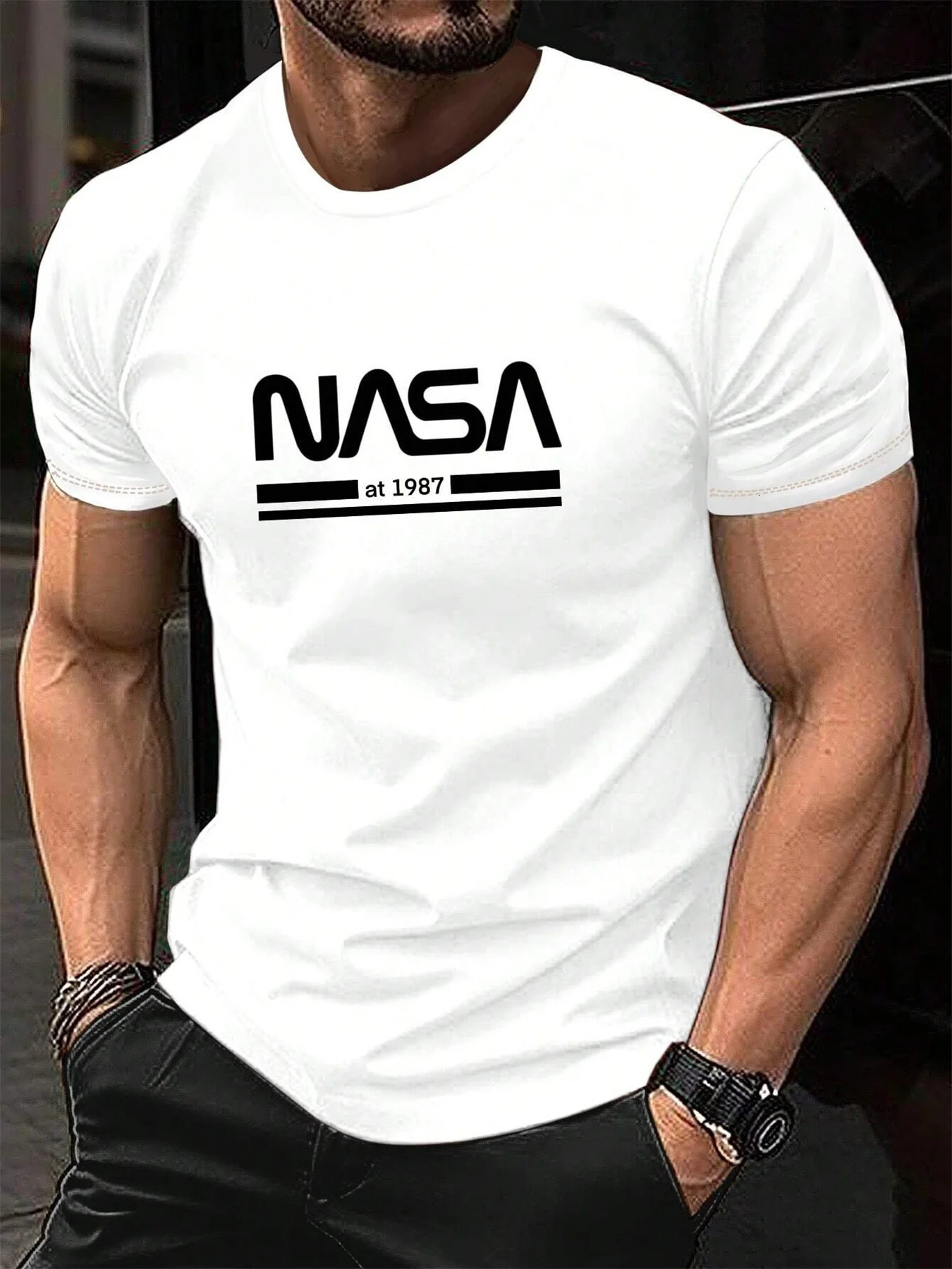 Mens summer 100 cotton fashionable casual loose fit plus size letter pattern printed sports round neck short sleeved Tshirt 250707