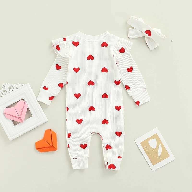 Newborn Baby Girls Valentines Day Romper Ruffle Ribbed Bodysuit Heart Jumpsuit with Headband Valentine Outfits 0-18M Z250712