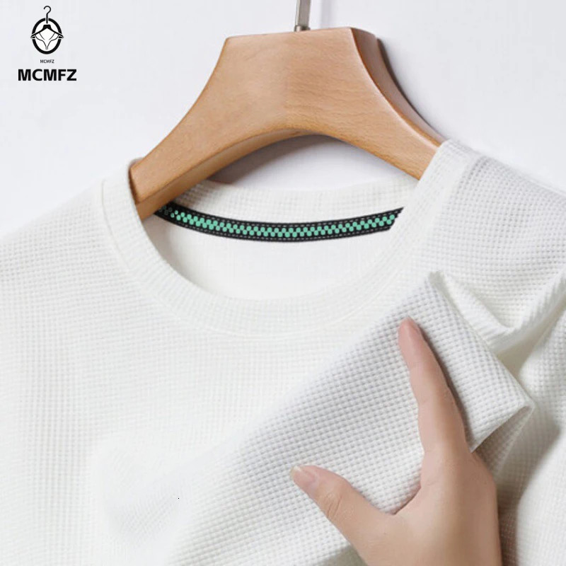 Summer Waffle Round Neck Short Sleeved Tshirt for Mens Top 250707