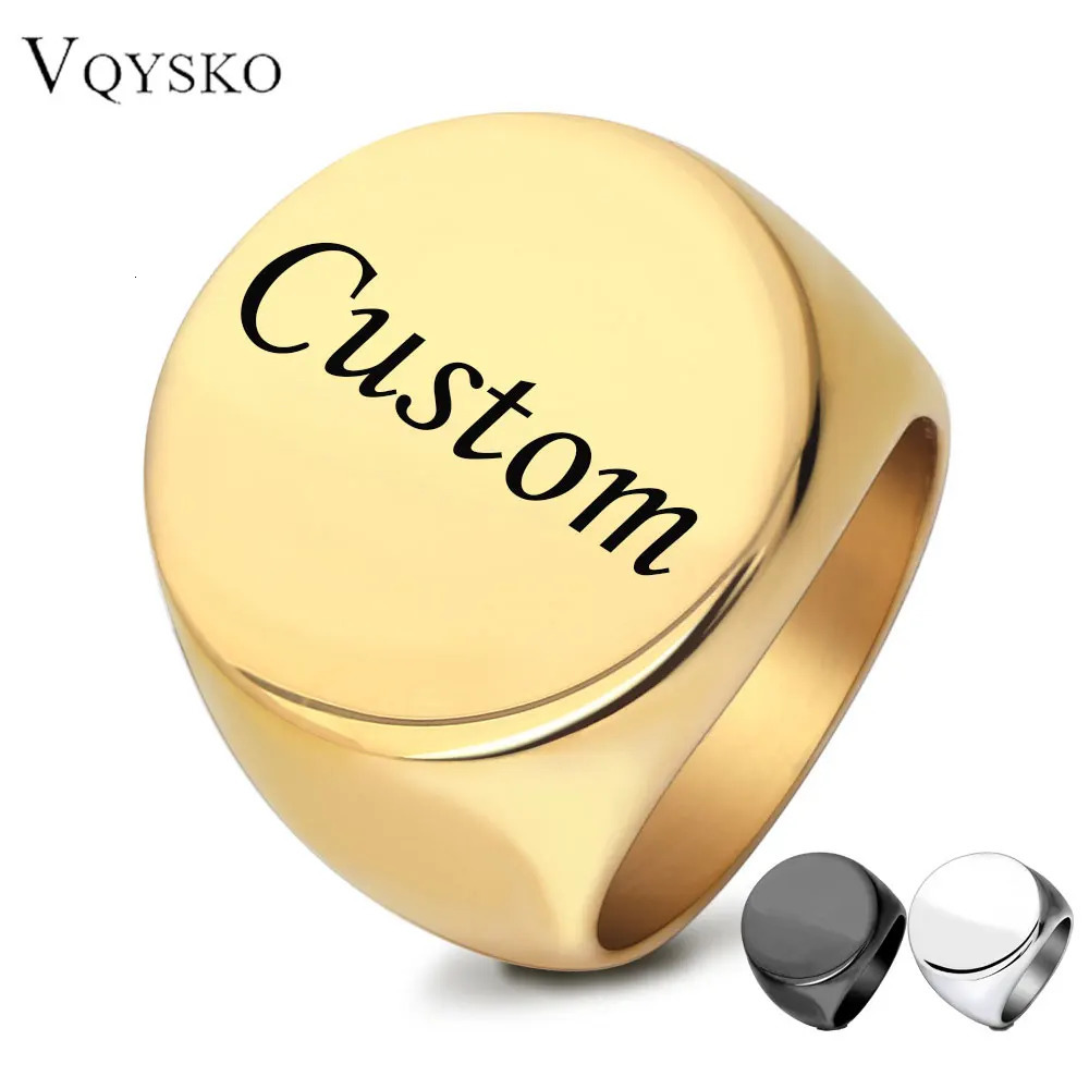 Customized Signet Ring Engrave Name Po Jewelry Stainless Steel Round Men Women For Family Wedding Personalized Gifts 250708