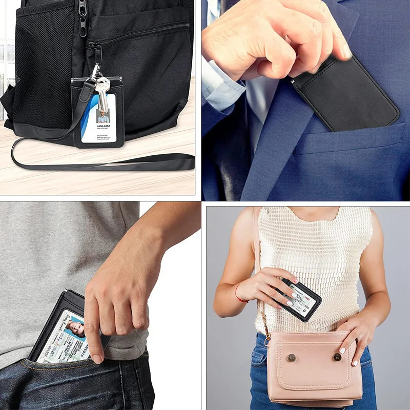 US Top Grade Genuine Leather ID Badge Holders with Neck Lanyard Formal Staff Office Worker Supplies Magnet closed ID Card Cover 250708