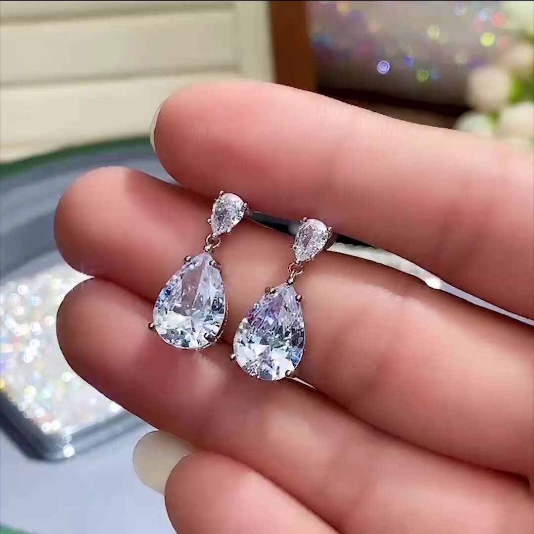 Simple and Elegant Earrings for Women Crystal Teardrop Cubic Zirconia Luxury Bride Trendy Jewelry Wedding Drop Earrings
