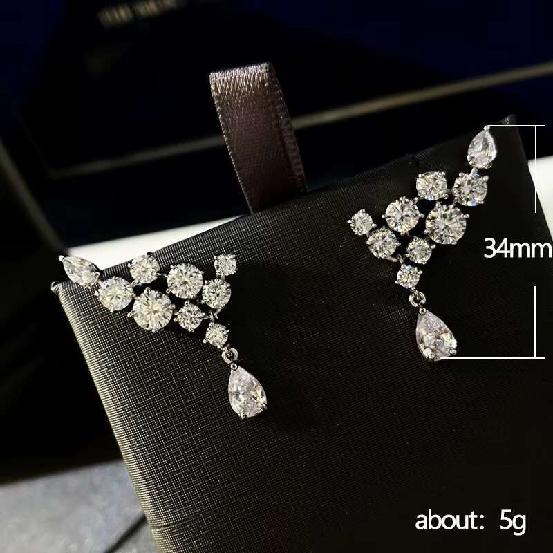 Angel Wing Feather 925 Silver Plated Zircon Diamond Engagement Wedding Cc Drop Stud Earrings for Women