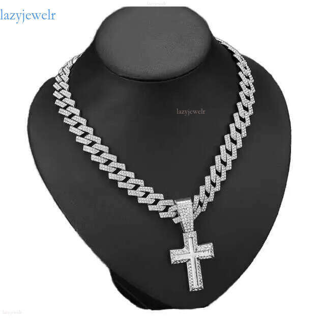 DHcollection Hip Hop Men's Jewelry Iced Out 15mm Width Cuban Chain With Alloy and Rhie Cross Pendant Necklace
