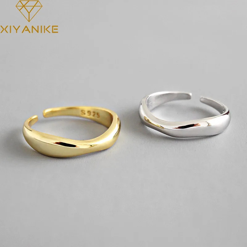 XIYANIKE Silver Color Irregular Wave Rings Trendy Simple Geometric Handmade Jewelry for Women Couple Size 17mm Adjustable 250708