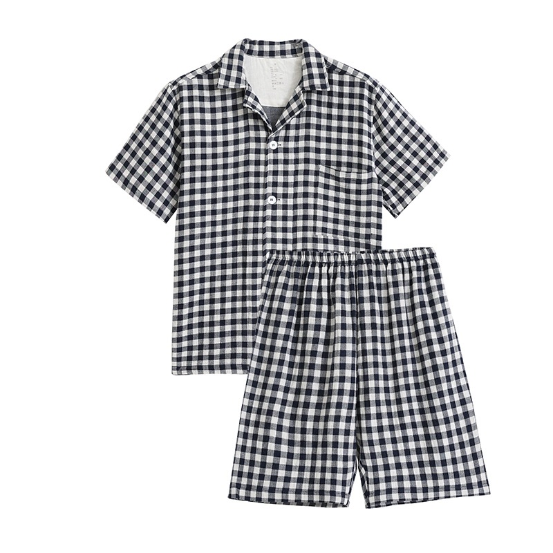 B968-Cotton double-layer yarn short-sleeved shorts pajamas women's spring and summer Japanese style no side seams pure cotton home clothes thin s