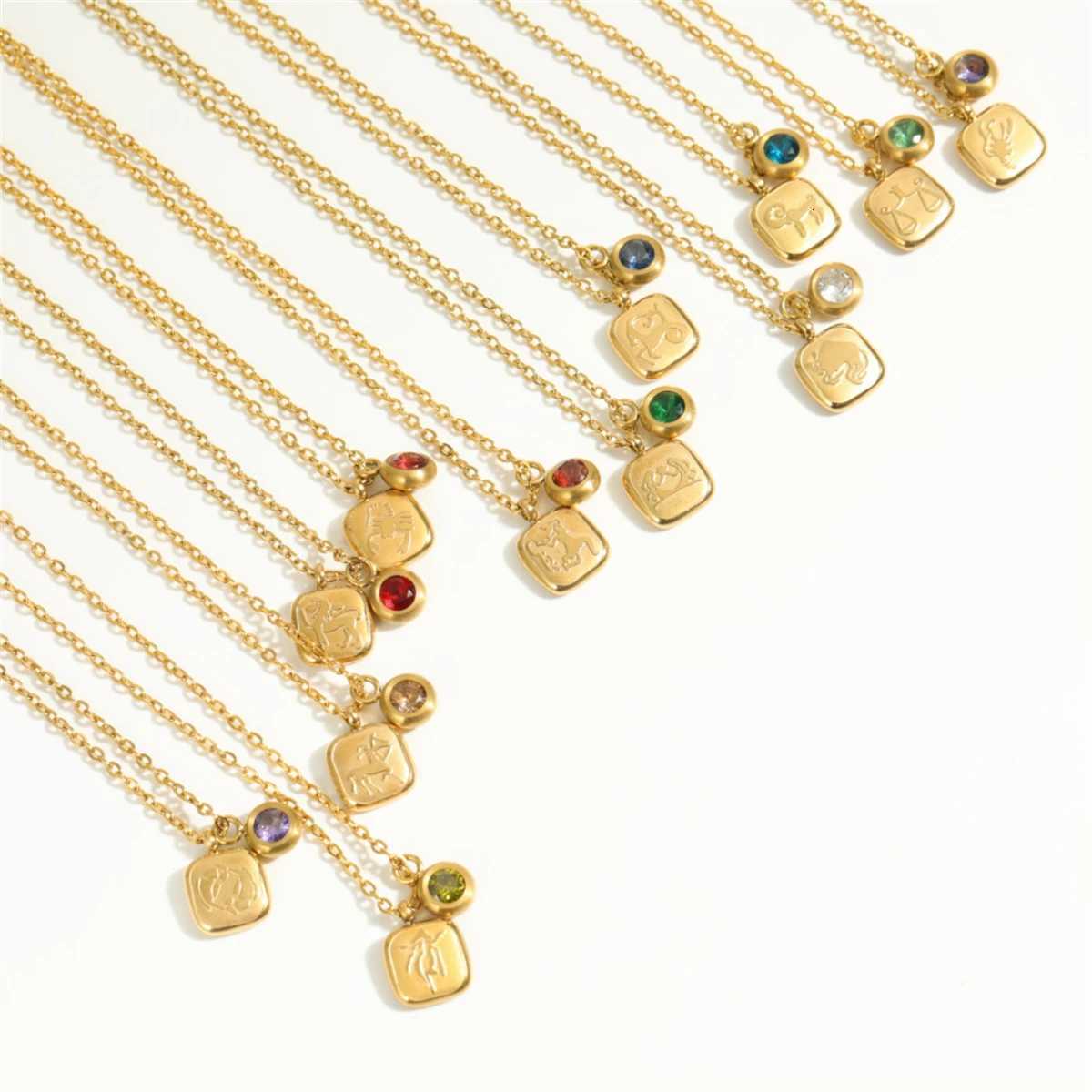 12 Zodiac High Color Neckchain Titanium Steel IC Necklace December Birthday Stone Pendant 18K Gold in Furnace W250712