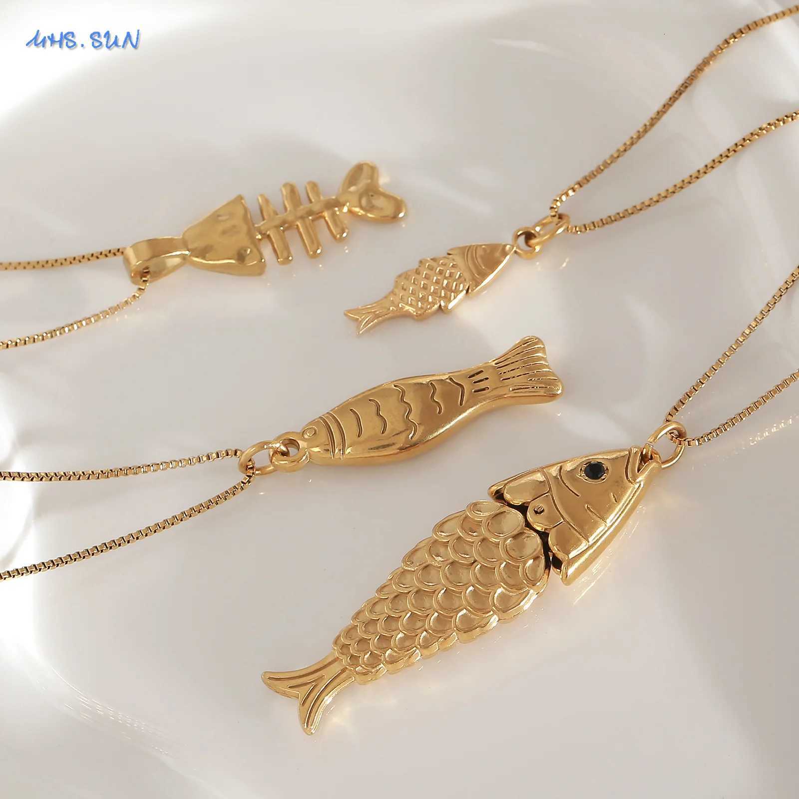 100% Authentic Trendy Stainless Steel Gold Plated Small Fish Pendant Necklaces For Women Men Waterproof Summer Beach Party Jewelry W250712