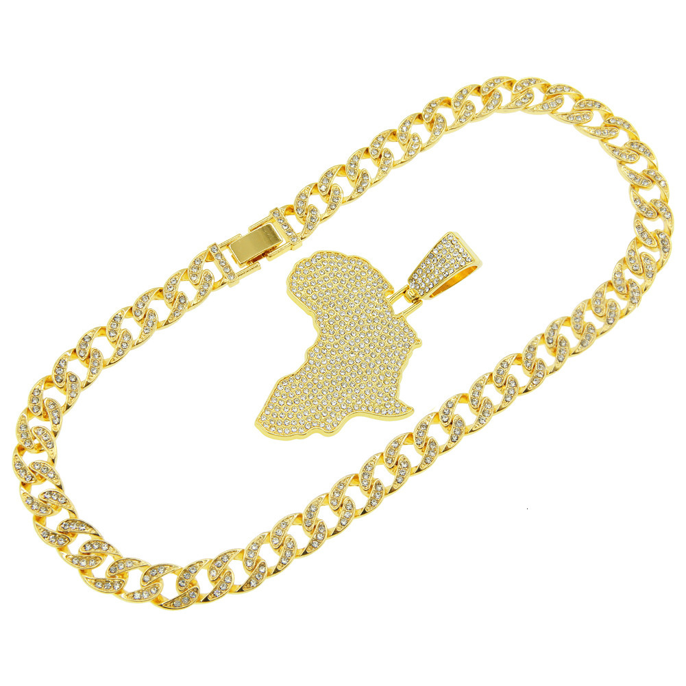 Luxury Jewelry Designer Jewelry Personalized Full Diamond Map Pendant Chain Necklace European And American Hip Hop Trendy Cool Choker Collarbone Chain