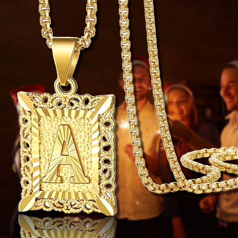 Luxury Jewelry Designer Jewelry Cross-border Jewelry Chain Men's English 26 Letter Pendant Accessories Square Hollow Couple Letter Necklace Women