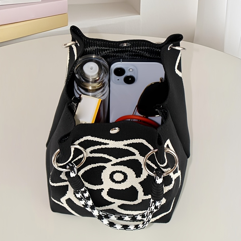 Ladies' floral knitted handbag Shoulder Clutch Bags crossbody Women's tote bag handbag trendy grid tote bag versatile flower hand-held singl