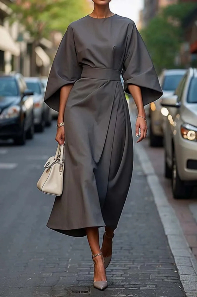 2025 Summer New Women's Skirt New Fashionable Elegant Solid Color Waist Dress Casual Bat Sleeve Long Dress New Luxury Designer Women's Skirt