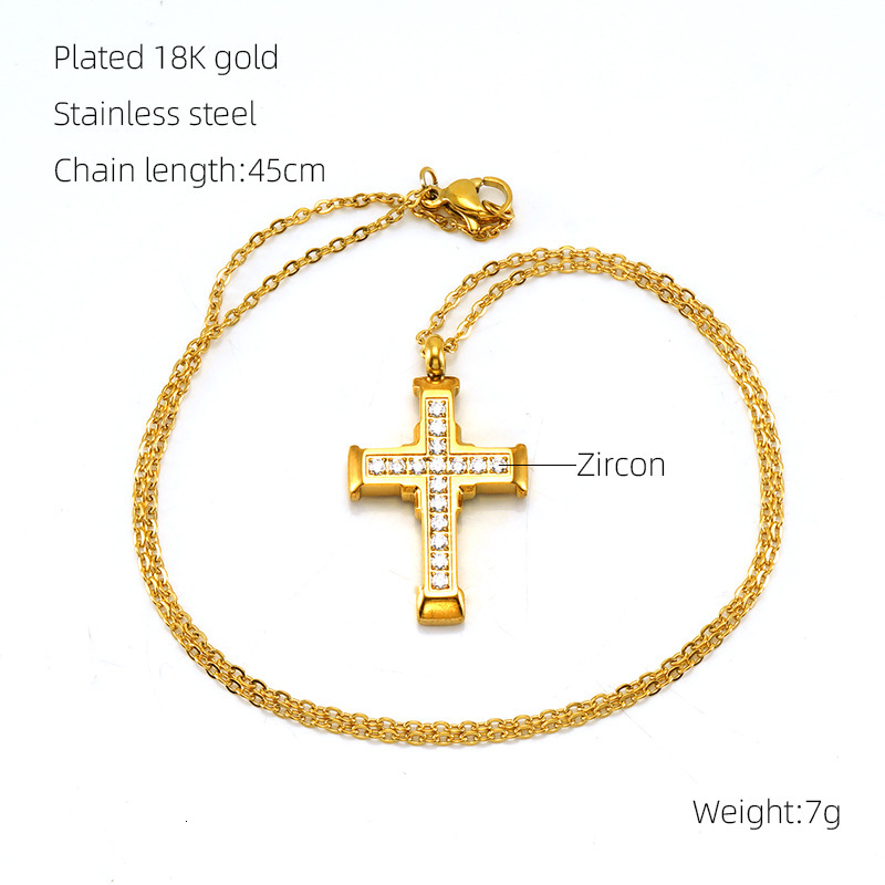 Luxury Jewelry Designer Jewelry 2025 European And American Cross-border New Stainless Steel 18K Gold Plated Diamond Cross Necklace Retro Hip-hop Coupl