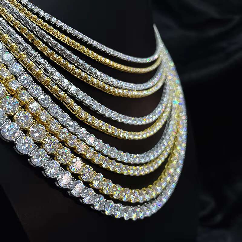 HipHop 3MM 4MM 5MM Couple Tennis Chain Cubic Zirconia S925 Silver Plated 18K Gold Tennis Necklace Bracelet for Men and Women