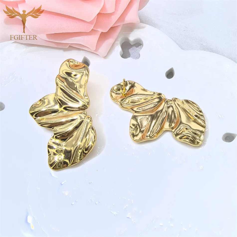 Hyperbole Chunky Earrings Wrinkle Flower Leaf n Stud Earing Golden Stainless Steel Jewelry Accessories Gifts for Her 250708