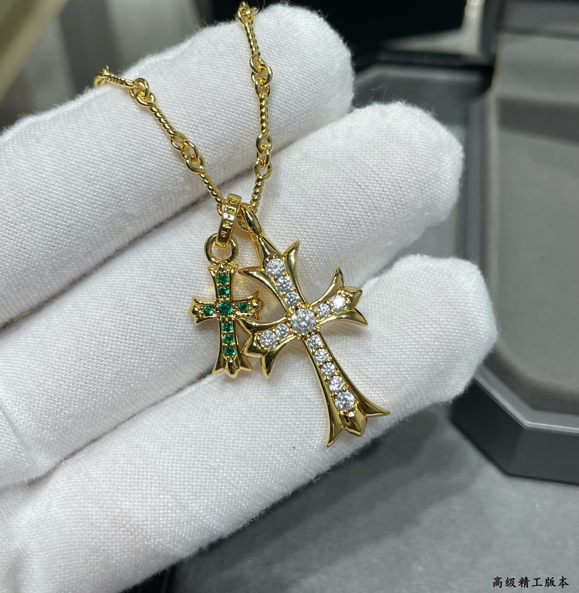 Luxury Jewelry Designer Jewelry V Gold High Version Crow Double Cross Pendant Necklace With Inlaid Diamonds Red Plated 18K Heavy Craft High Version Ba