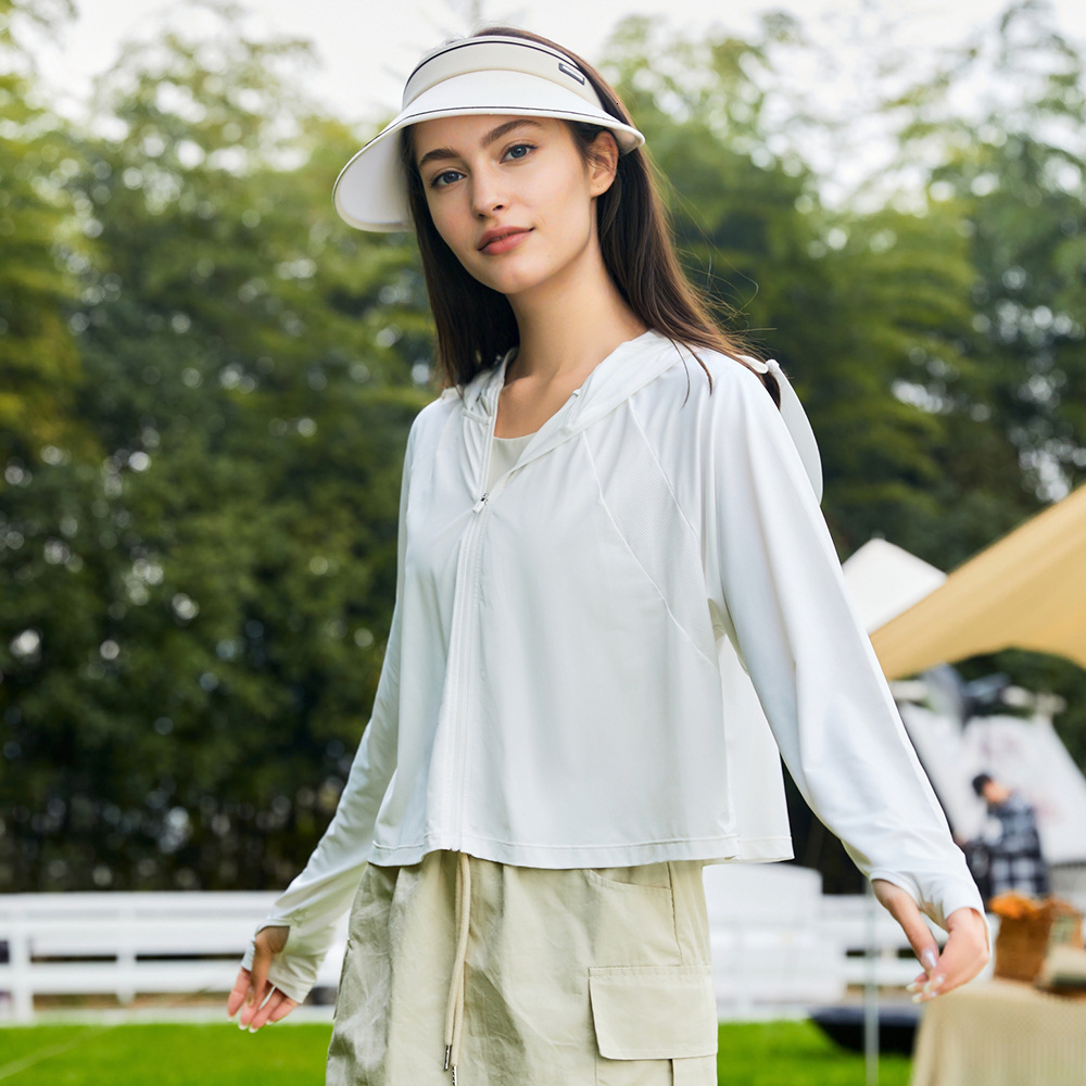 Summer Hooded Nylon Ice Silk UV Long Sleeve Jacket Outdoor Cycling Sports Sun Protection Clothing for Women