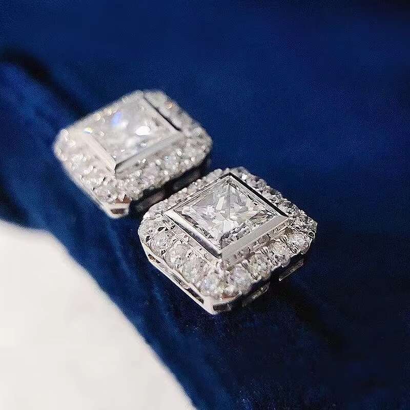Classic Square Shaped Design 3A Zircon Silver Plated Earrings Women Wedding Party Fashion Jewelry Stud Earrings Wholesale