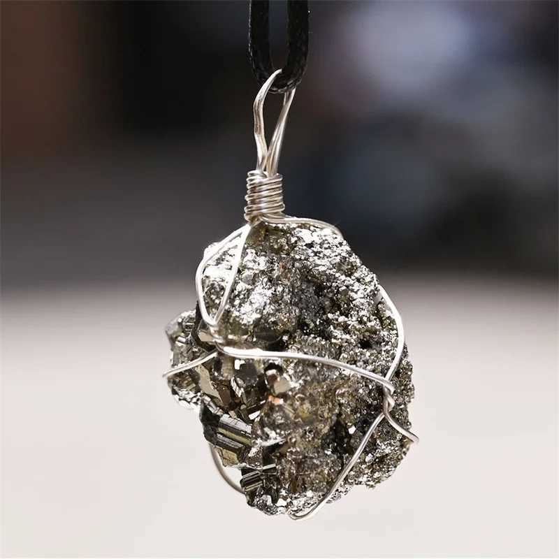 Natural Pyrite Crystal Pendant Necklace Wen Men Rease Anxiety Jewelry Reiki Energy Iron Rough Ore Mineral Specimen Necklaces W250712