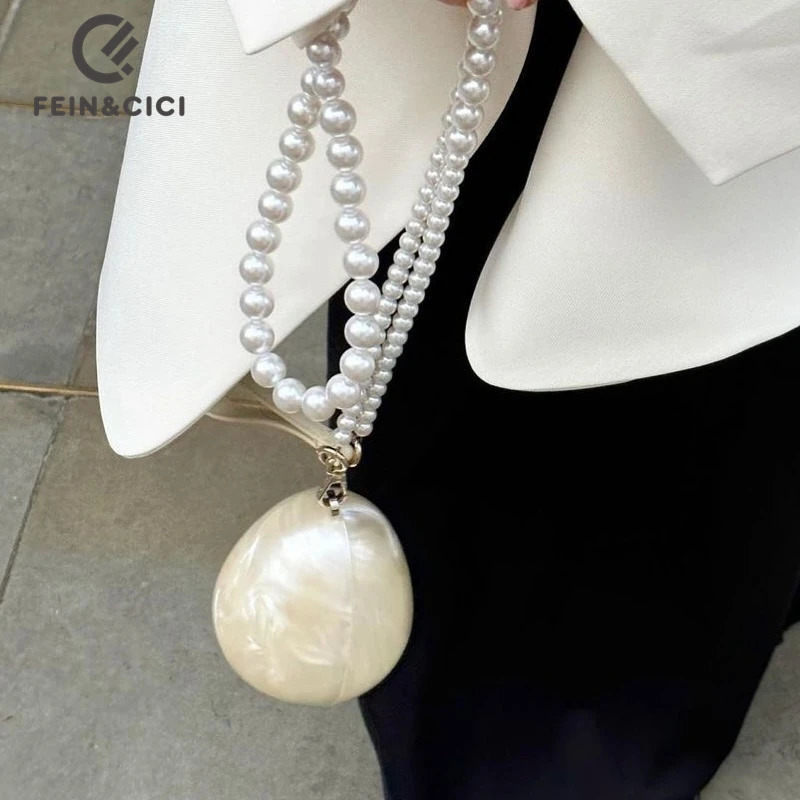 Women mini Acrylic egg bag cute pearl Evening Clutch Bag with beaded strap For Wedding Party purse And Handbag 250708