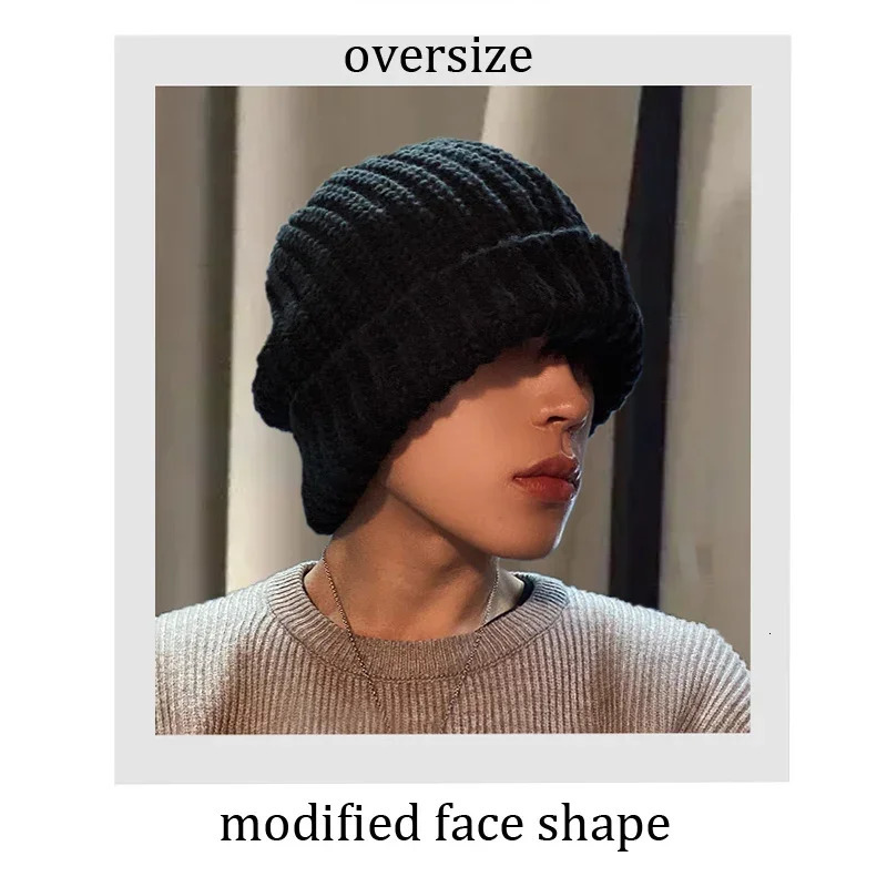 Korea Oversized Big Szie Knitted Hat Mens Winter Large Size 58cm 60cm Warm Cold Ear Protection Beanies Skullies Caps Women 250712