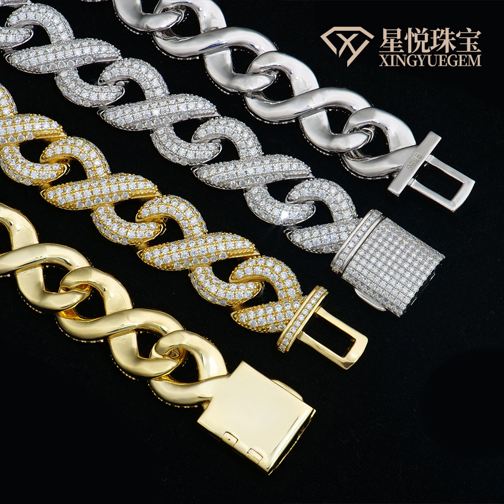 Luxury Jewelry Designer Jewelry New 925 Silver Figure 8 Necklace Braided Chain Men's Moissanite Inlaid European And American Hip-hop Style Cross-